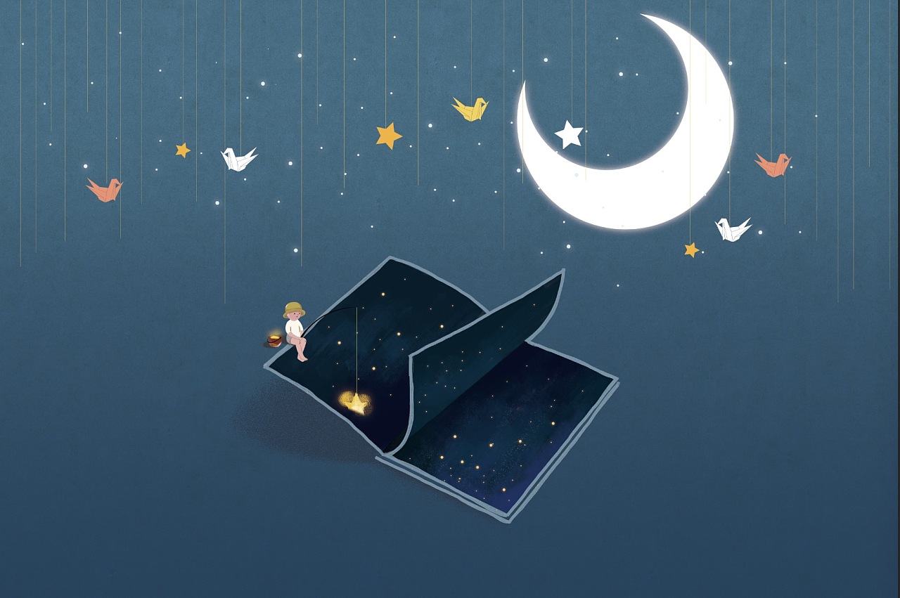 蒲公英图书馆背景墙插画