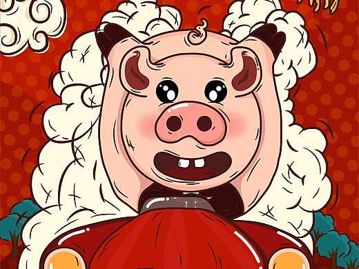 卡通潮漫猪年新年插画