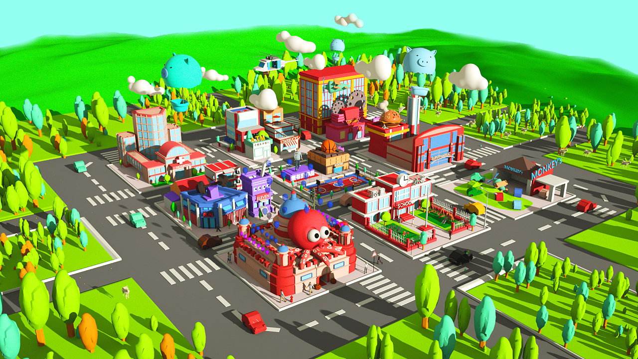 c4d建模.城市风景