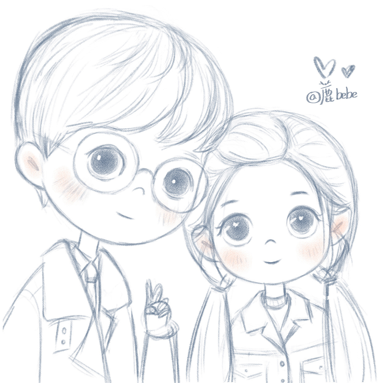 可爱情侣头像插画