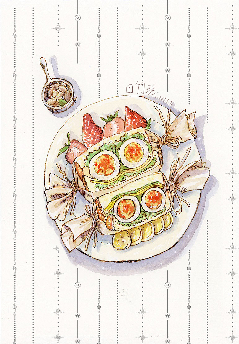 水彩美食系列画稿多图