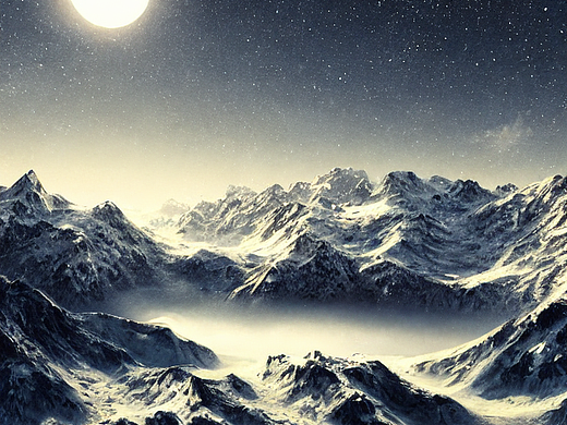 ai创作实验室#雪地,雪山,漫天星星,月光