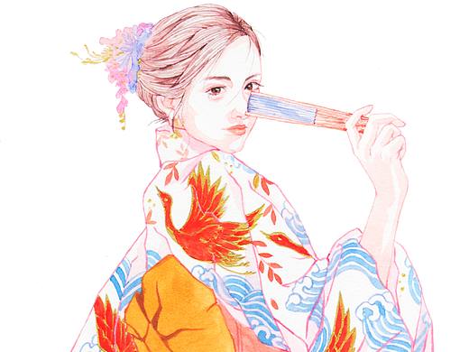 HE FENG水彩和服妹子