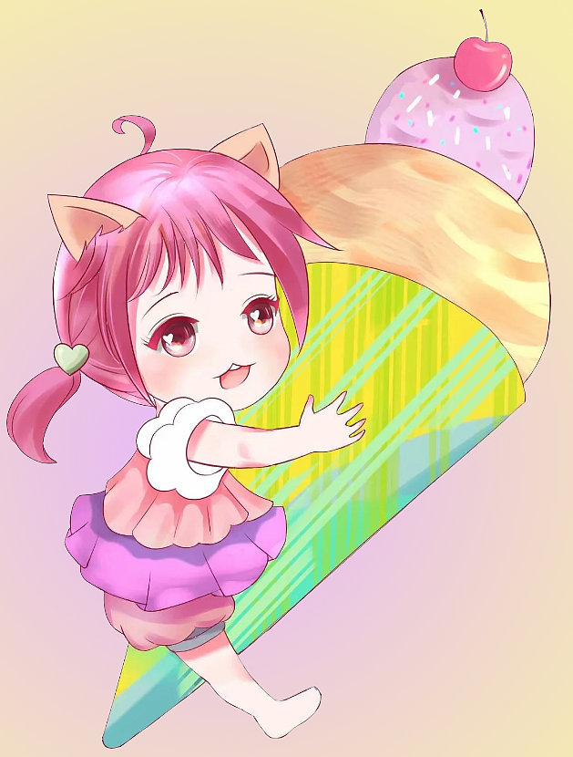 冰淇淋女孩矢量扁平风格