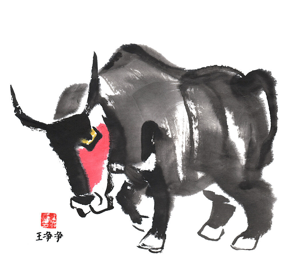 牛年画牛王净净42幅国画牛萌趣水墨牛