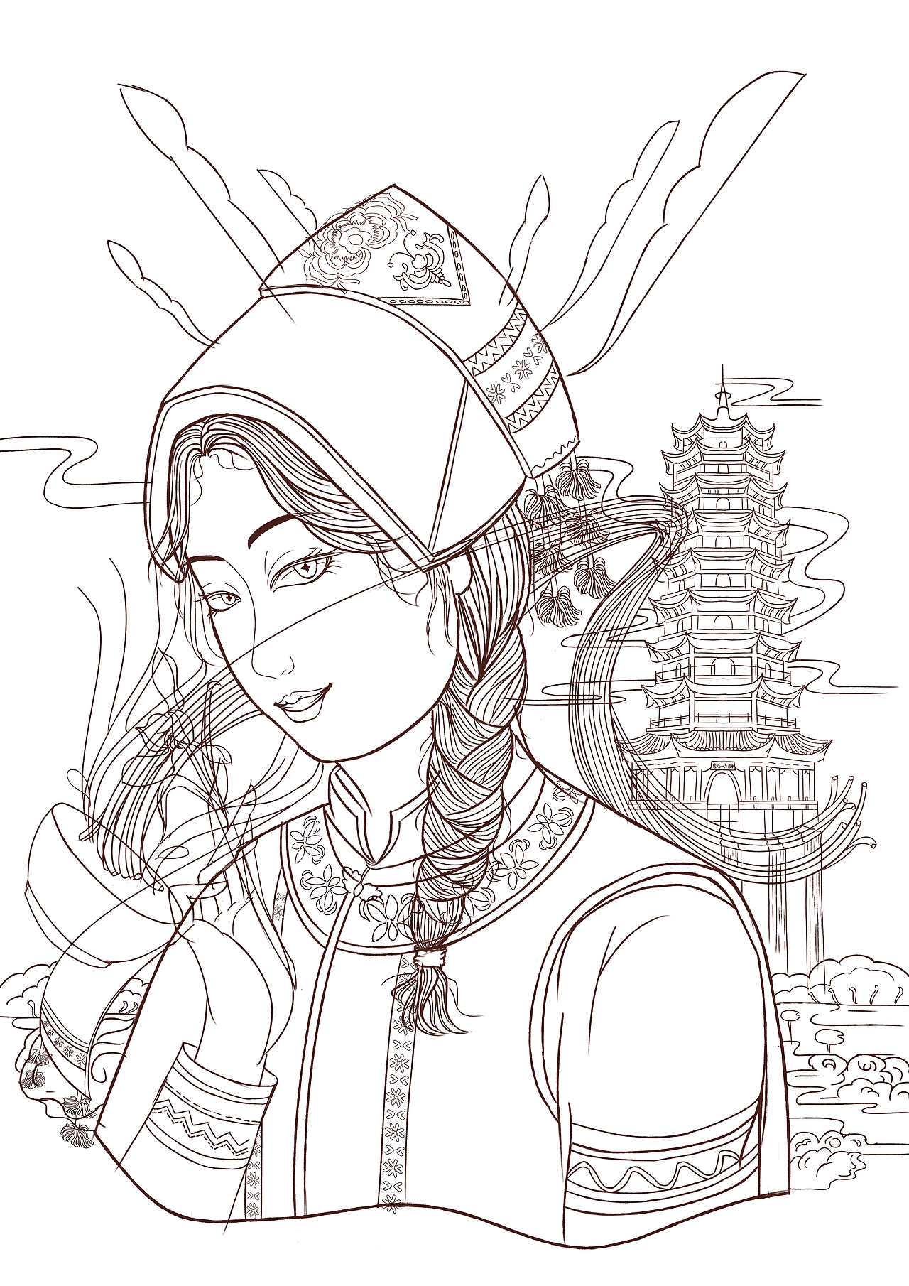 彝族少女服饰插画