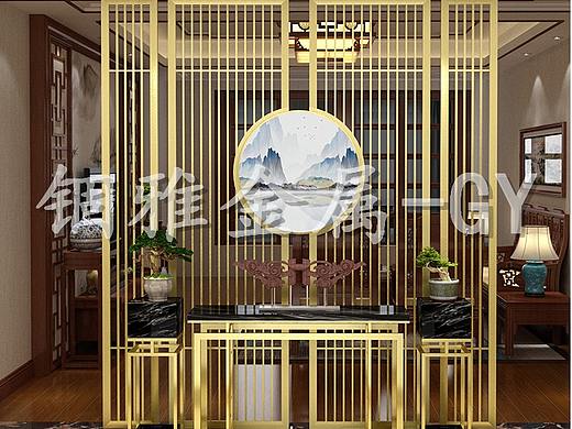 中式别墅茶室家居拉丝钛金不锈钢屏风装饰花格黄铜屏风