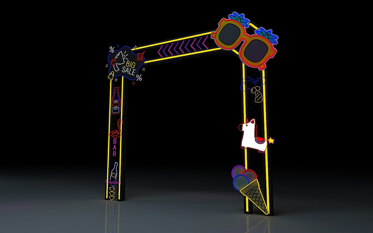 东区广场3D 门头通道 美陈 效果图3D