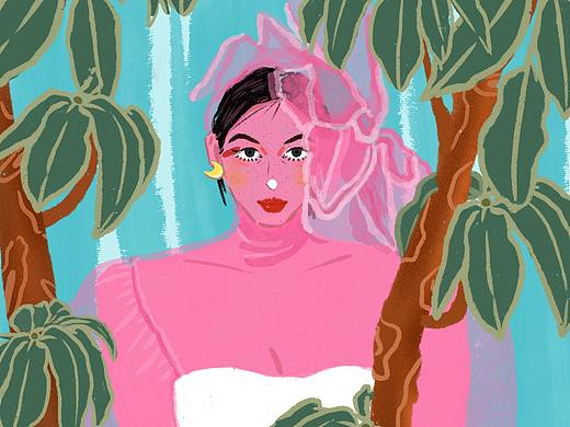 南国名花，向人无语长含笑（个人主页-ZNDcxOTkyOTI=） - 新锐潮流插画 - 站酷设计师月半月与半月半原创素材 - 站酷ZCOOL