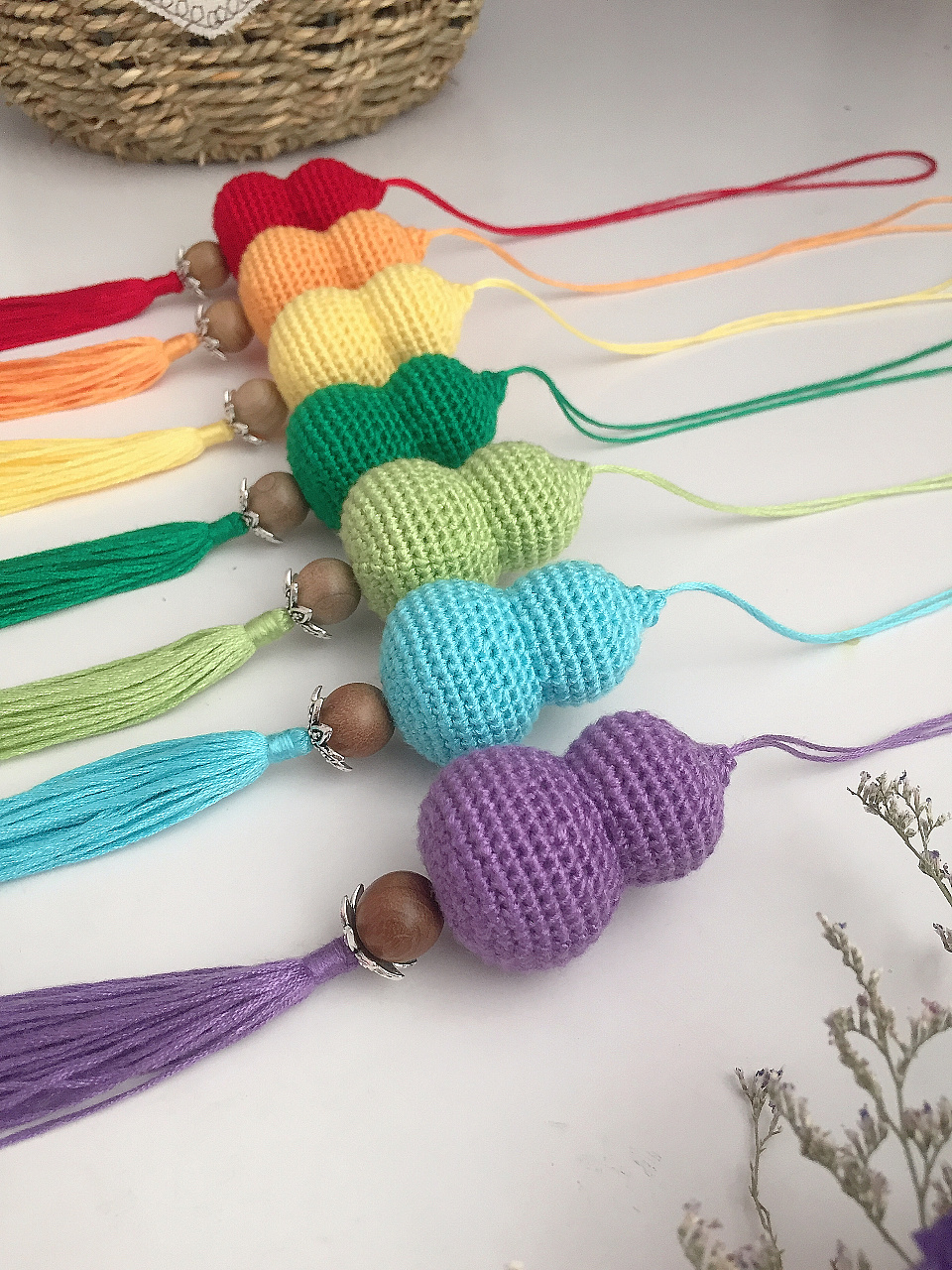 深蓝 原创手作,毛线钩编田园七彩小葫芦挂饰挂件