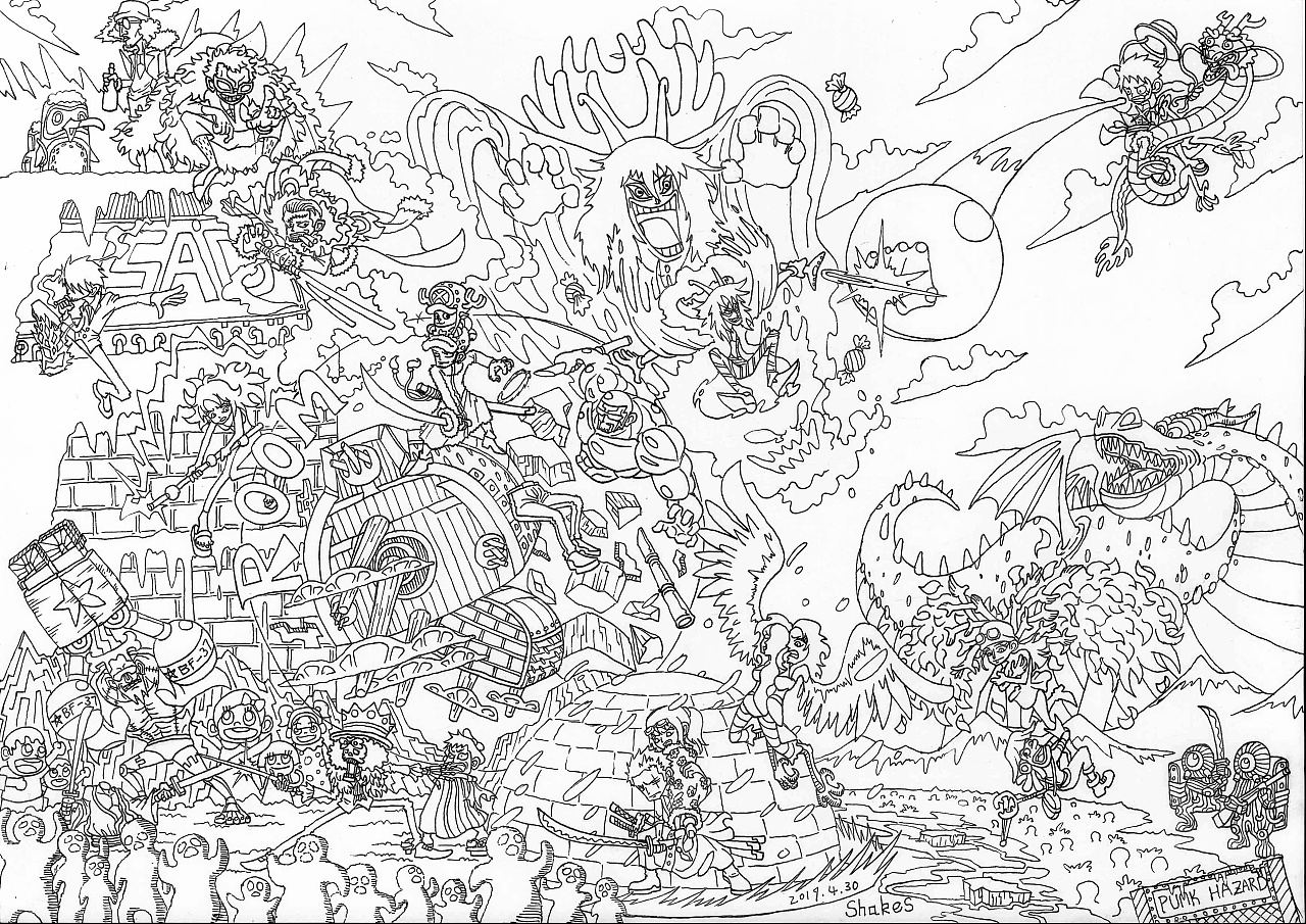 海贼王庞克哈萨德场景线稿