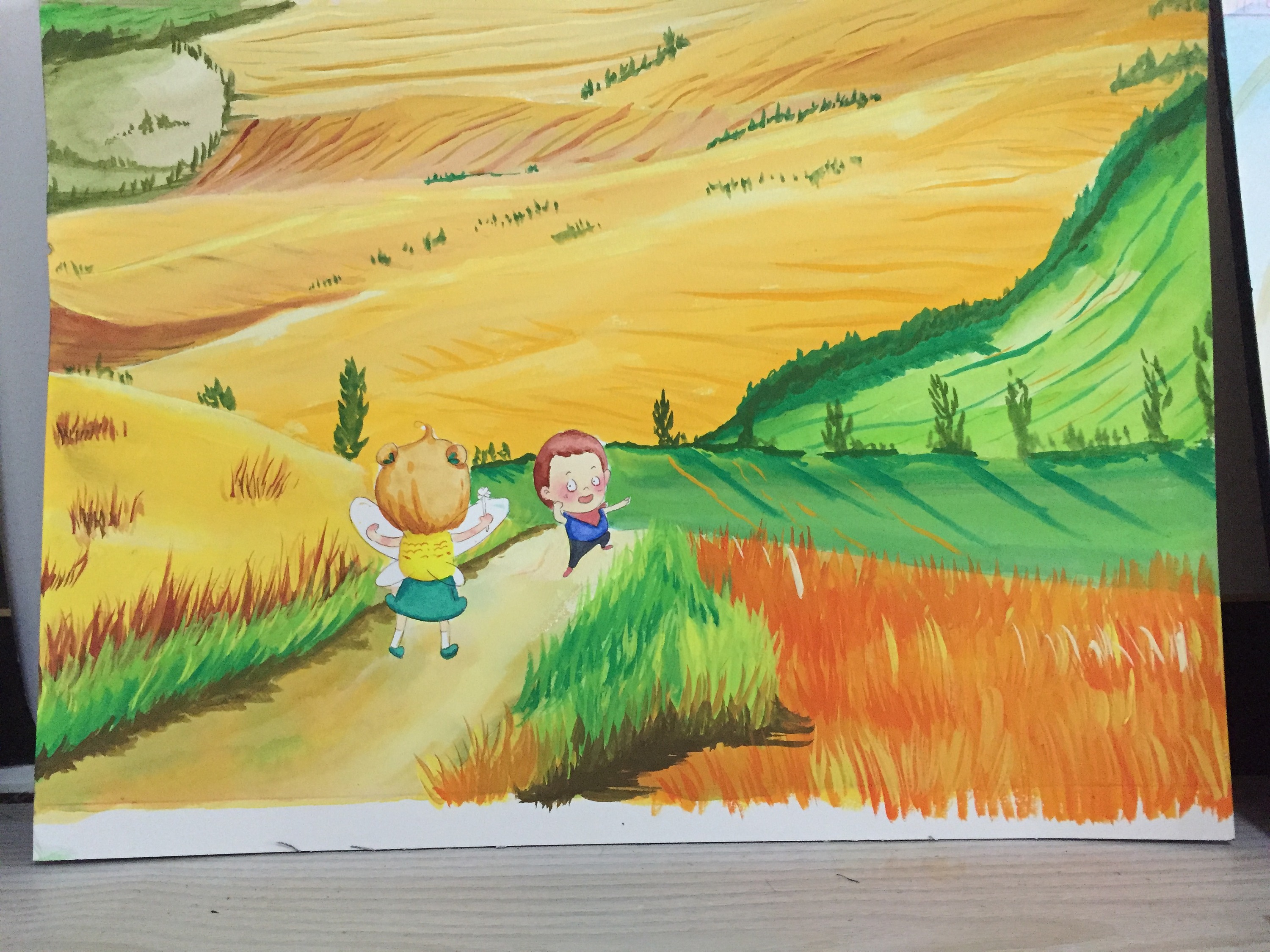 暑假に乡間の田園で遊ぶ時の子供たち イラスト素材 無料ダウンロード - Lovepik
