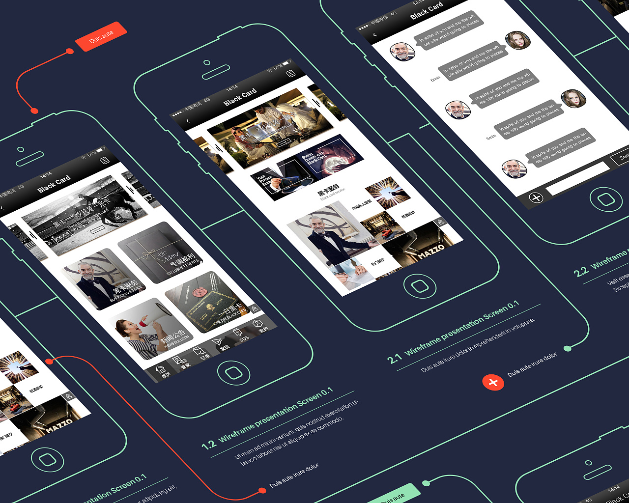 黑卡app 界面展示 线框图 规范