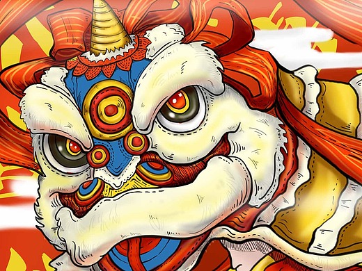 国风插画祥瑞舞狮