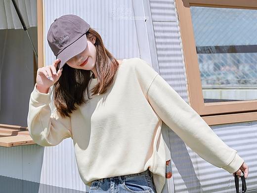 长款卫衣纯色韩板小清新卫衣休闲卫衣街头风 模特拍摄