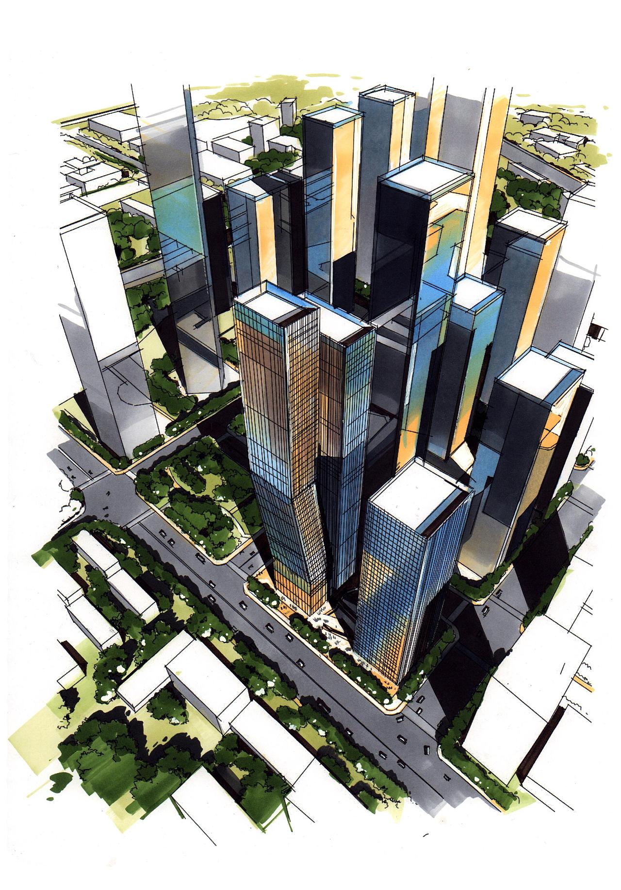 创意高楼城市建筑插画图片-图行天下素材网