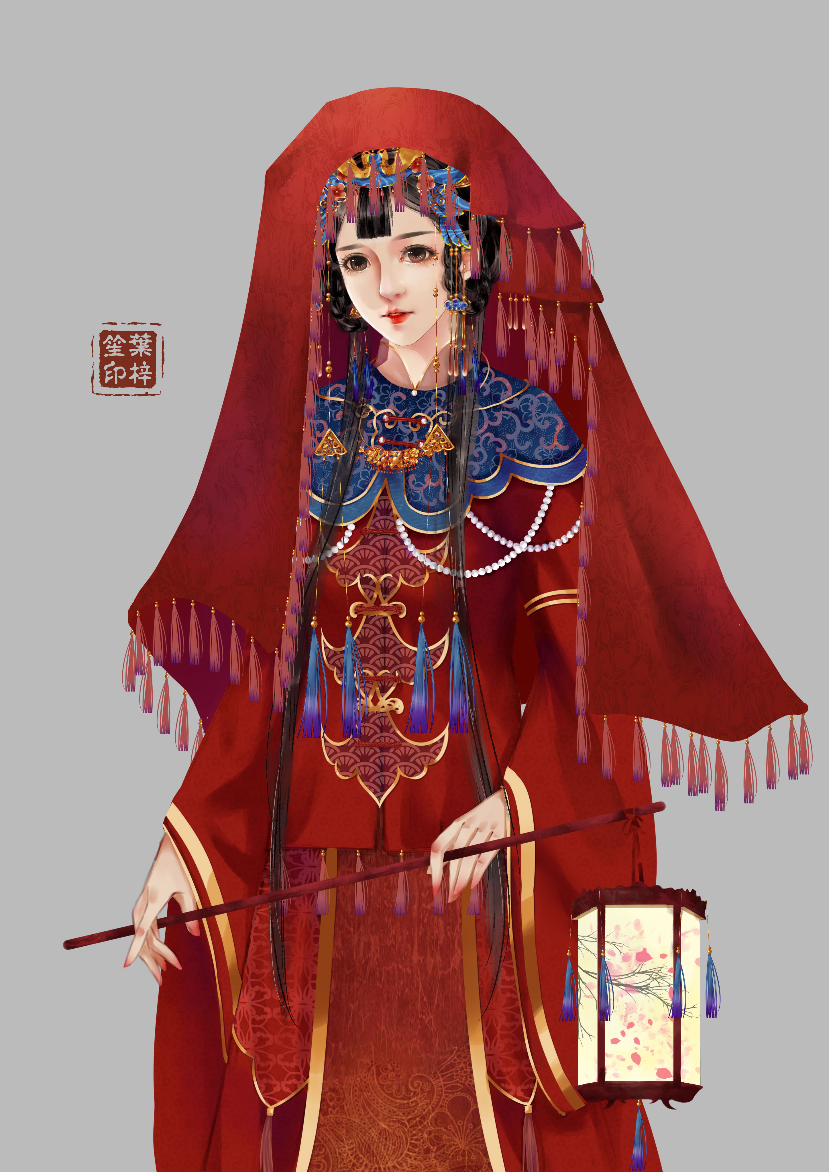 古代古人古风新娘中国风插画图片-千库网