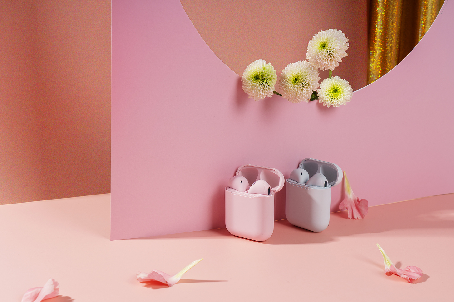 马卡龙色系耳机拍摄