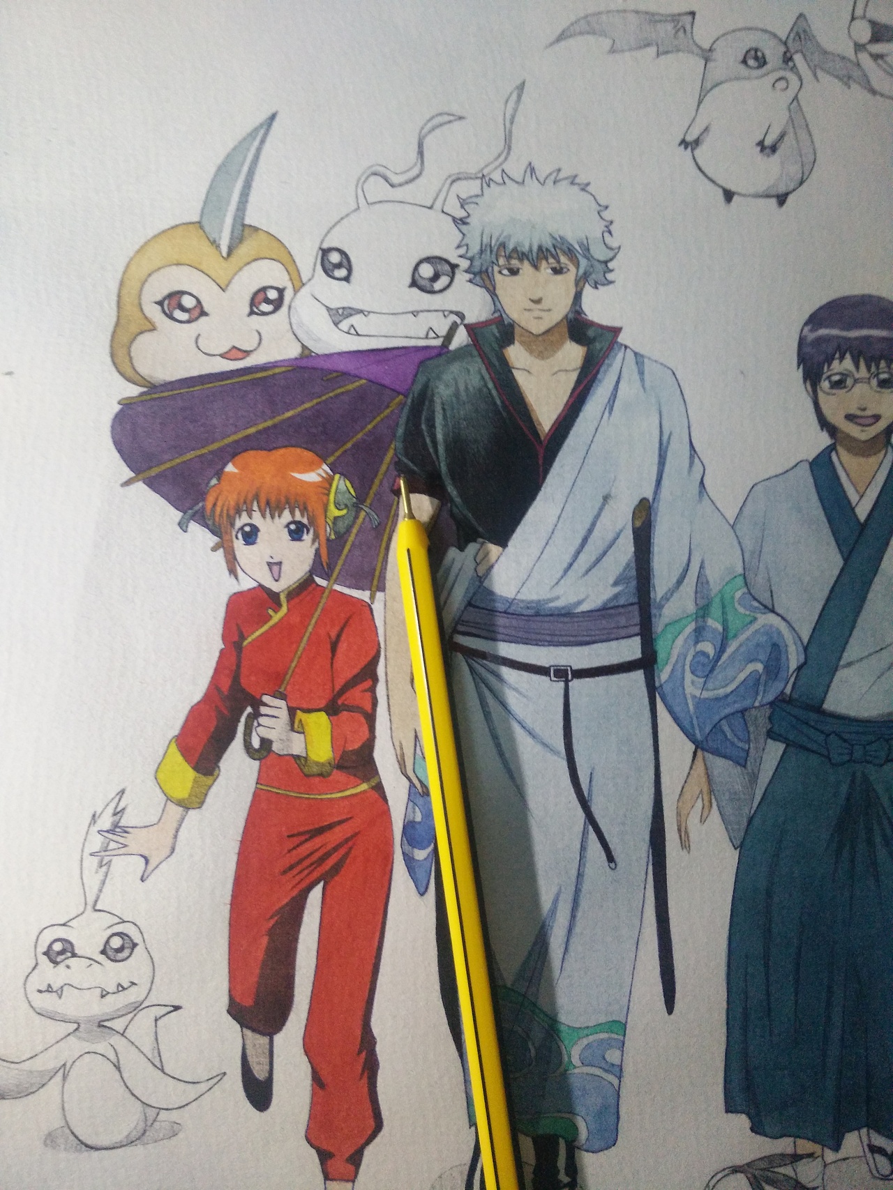 手绘-银魂&数码宝贝&机器猫 8开水彩纸