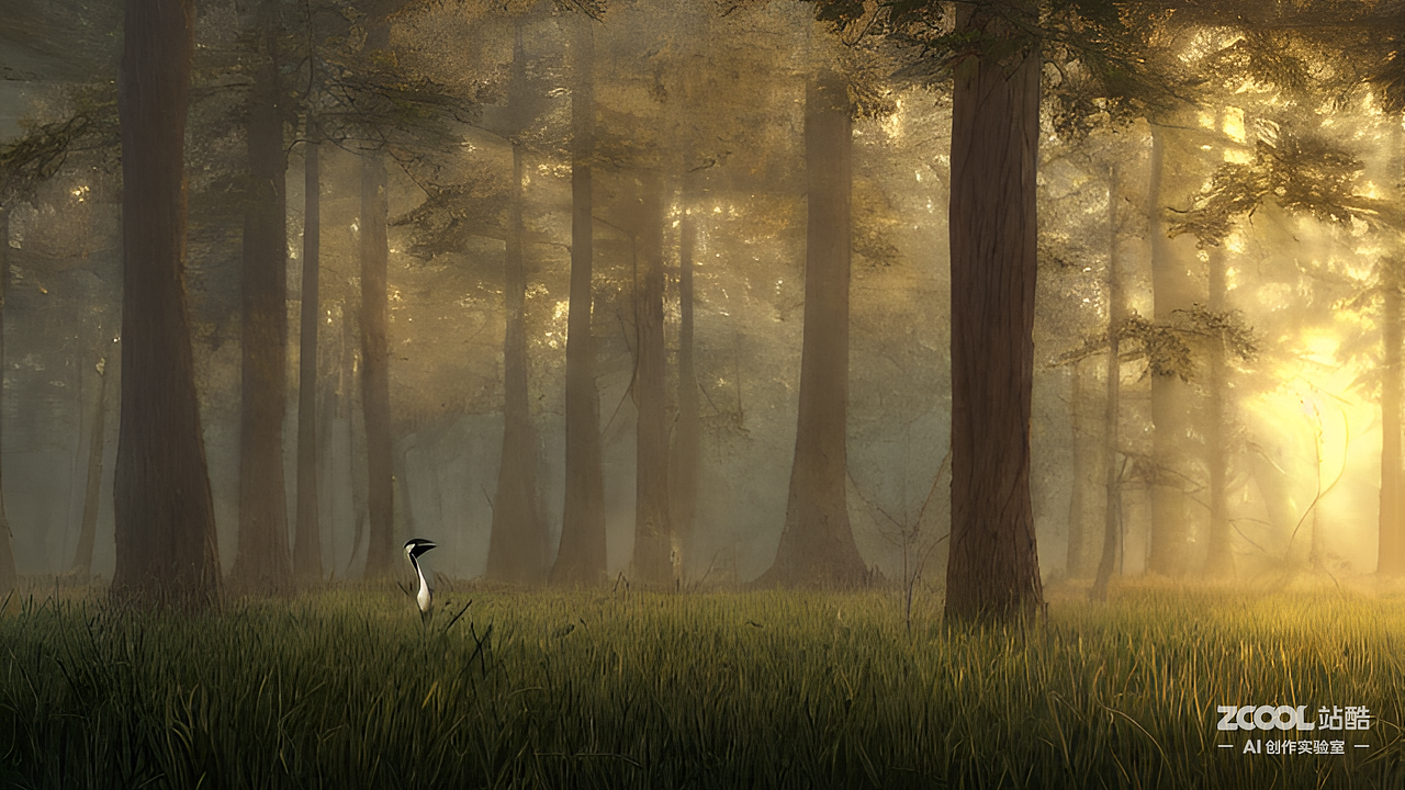 #AI创作实验室#森林，喜鹊，夕阳（图ZMzIyMDY2NTEy） - AI作品 - 站酷设计师斗指原创素材 - 站酷ZCOOL
