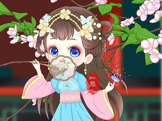 汉服团扇美女插画