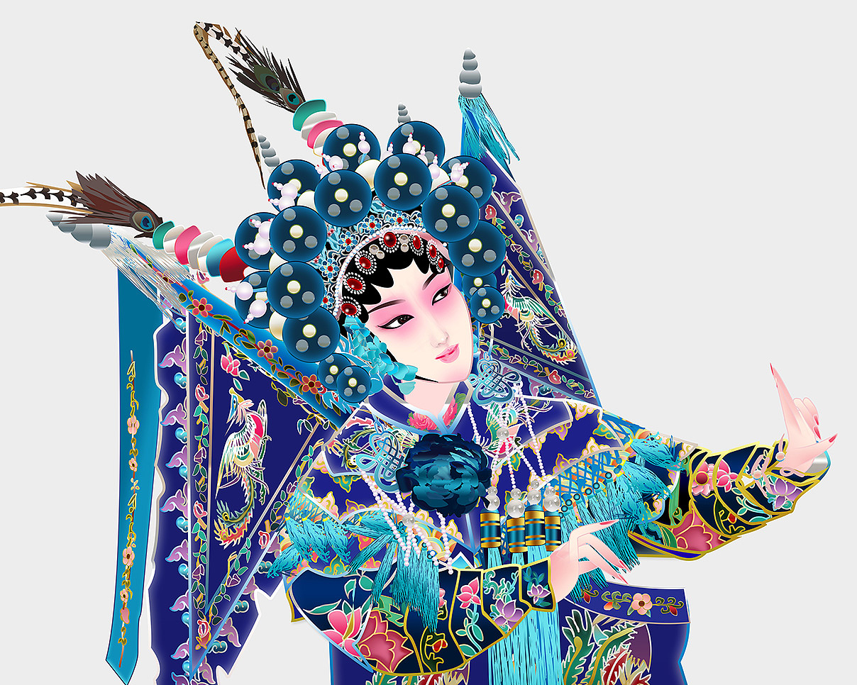 武旦刀马旦京剧人物矢量插图