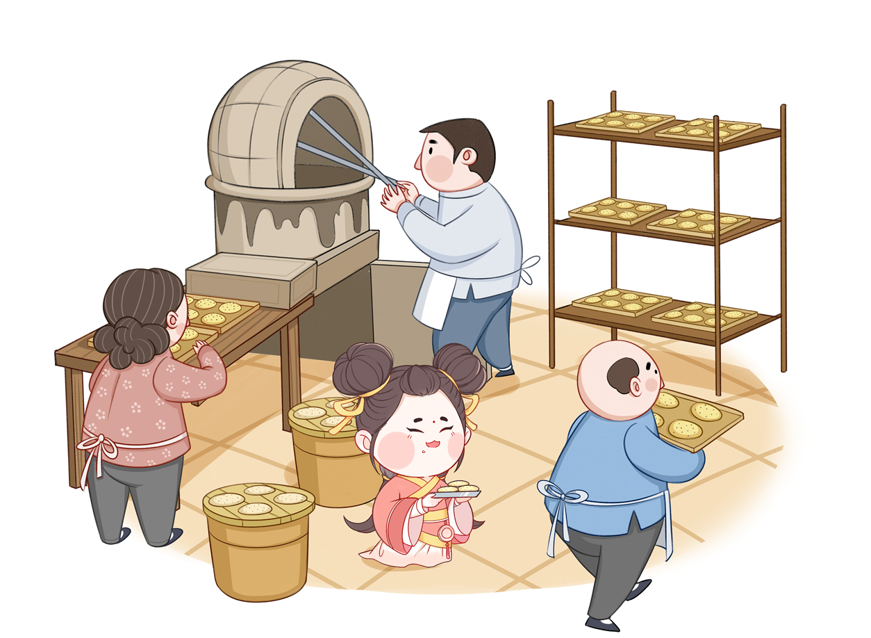 黄山烧饼插画图片
