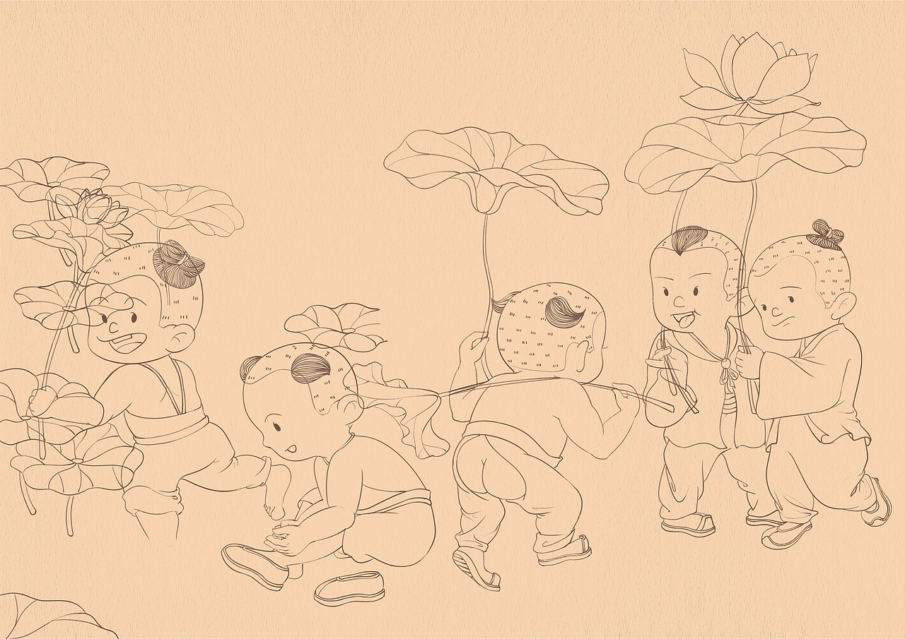 清婴戏荷塘（图ZMjU1NTQ3NTk2） - 儿童插画 - 站酷设计师芽米de画原创素材 - 站酷ZCOOL