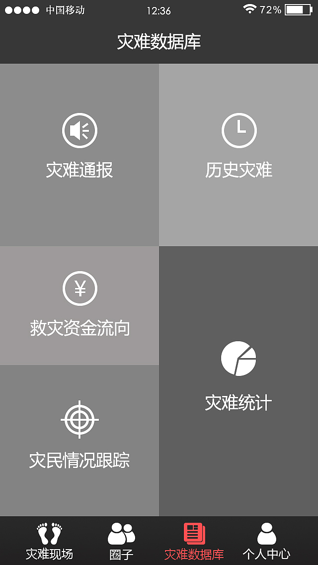 APP界面 关于灾难预警及灾情互助的一个APP