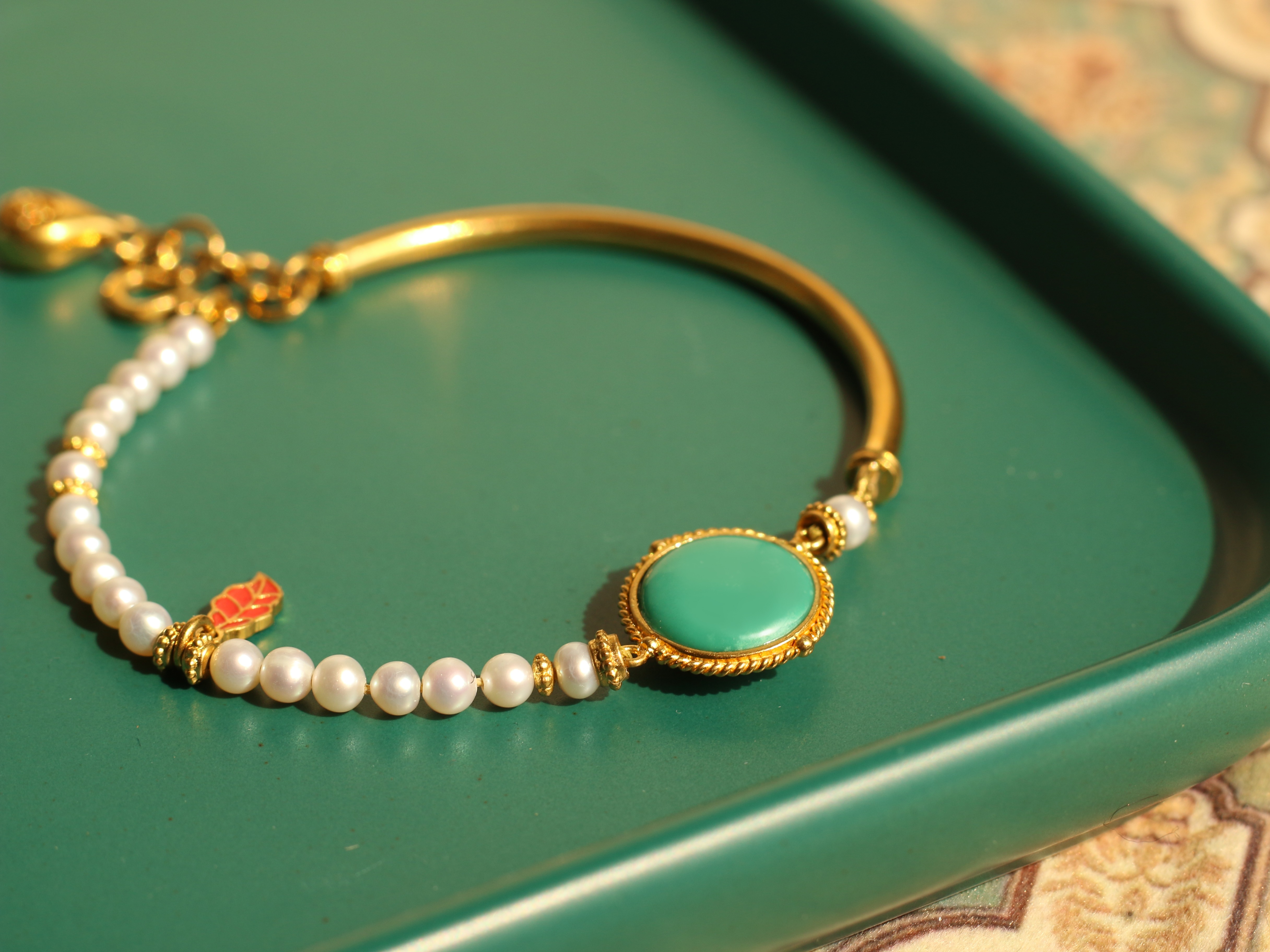 黄金 绿松 珍珠-绿松石手链