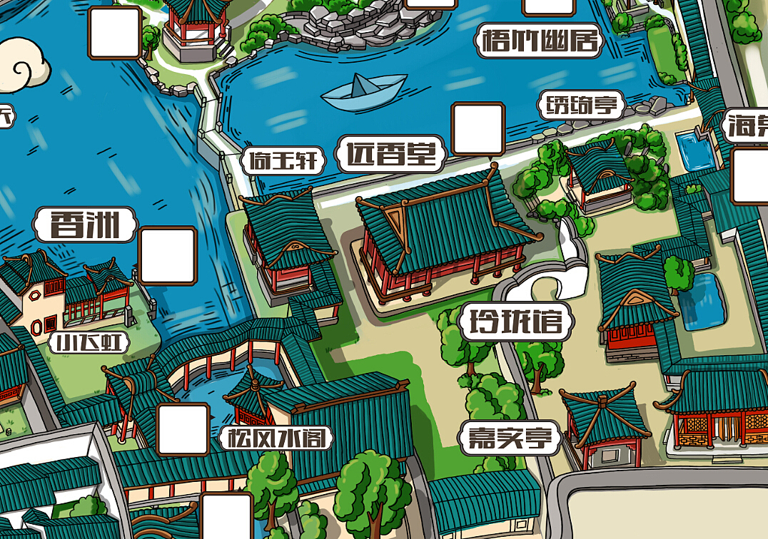 拙政园手绘地图 旅游手绘地图 地图绘画 卡通人物地图介绍 策划地图 风景区园景区手绘地图 地图插画（图ZNDA2MTcyNTI=） - 商业插画 - 站酷设计师薛方原创素材 - 站酷ZCOOL