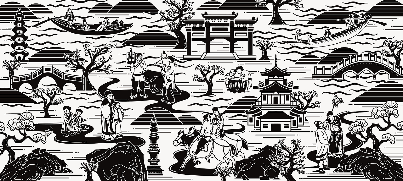 宋代人物出行图 茶山 茶园 古建筑黑白插画手绘（图ZMzYyNTA4NjA0） - 商业插画 - 站酷设计师挨牧西西原创素材 - 站酷ZCOOL