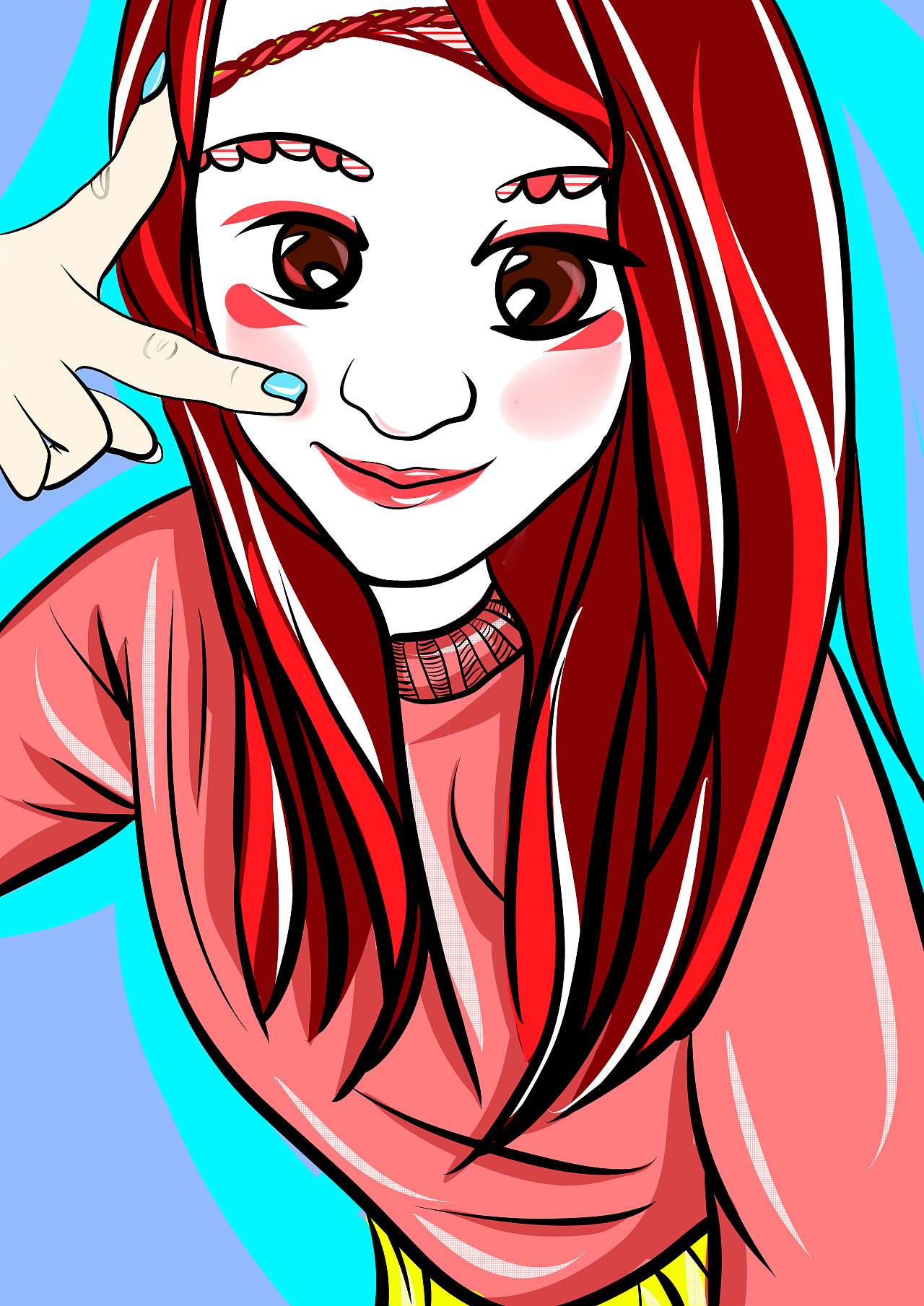 大眼妹的亲友人物插画