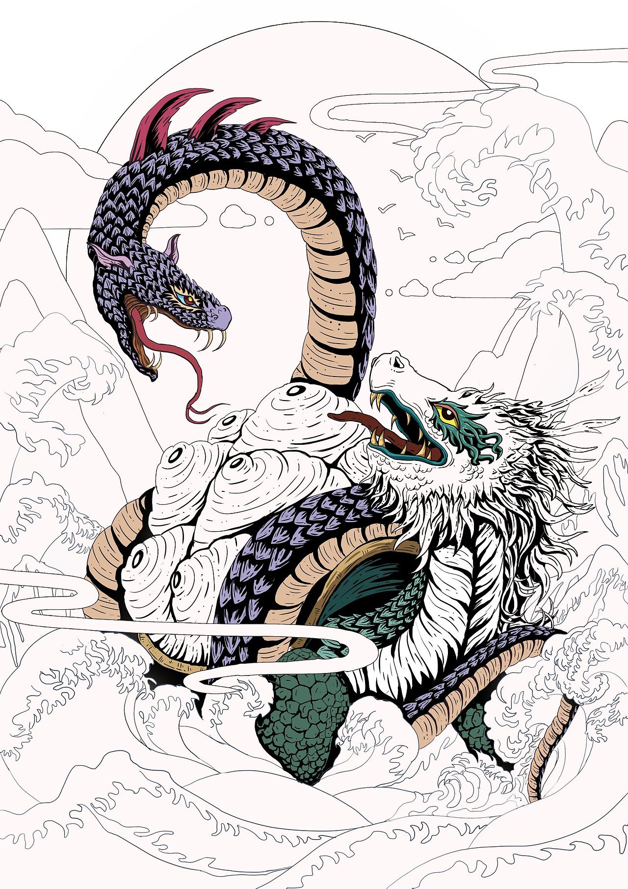 四大神兽之玄武（创画过程）（图ZMzQ4OTQ3MDUy） - 创作习作 - 站酷设计师大陳插画原创素材 - 站酷ZCOOL