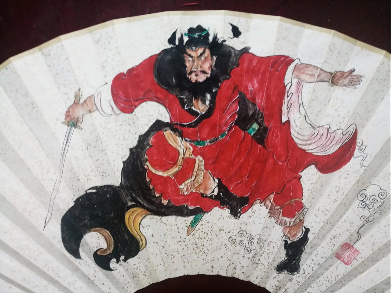 手绘扇面 文玩折扇 张周新作钟馗国画人物扇面