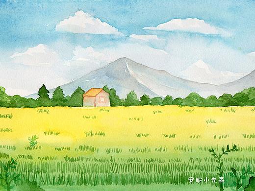 临摹水彩画《夏日田野》
