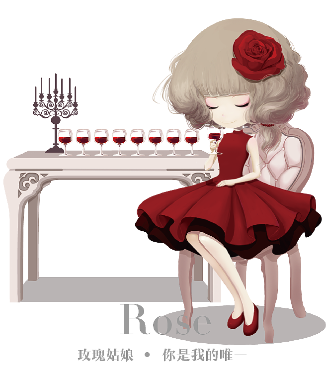 bjd 插画【花花姑娘·倒影】玫瑰姑娘,遇见红衣