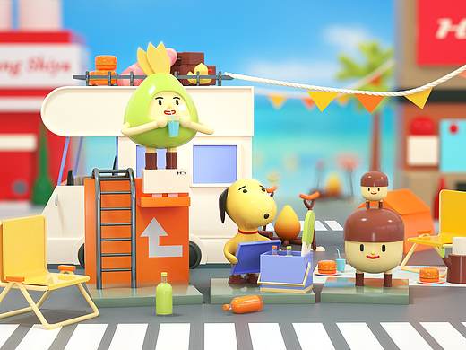 海边露营场景Cinema 4D周作品2