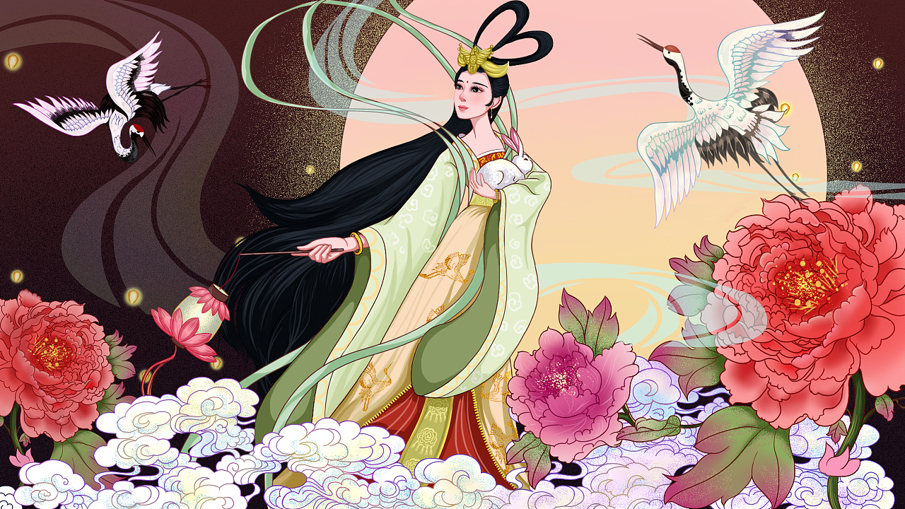 中秋节嫦娥奔月原创插画|插画|绘本|与麋小鹿的邂逅 - 原创作品