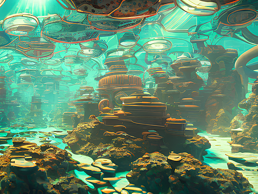 站酷梦笔#海底卡通科技世界,赛博朋克