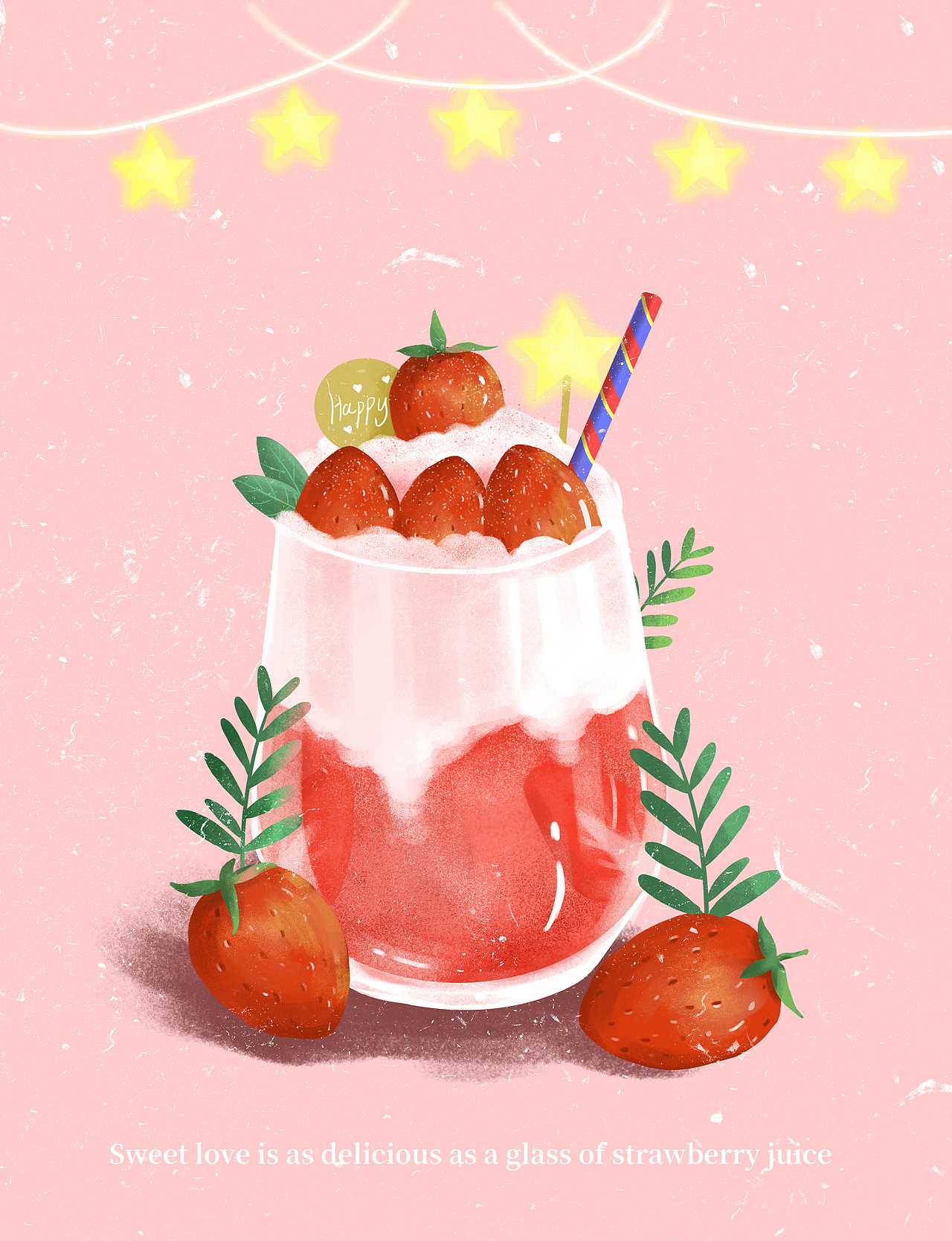 果汁插画 饮品海报 手绘草莓插画