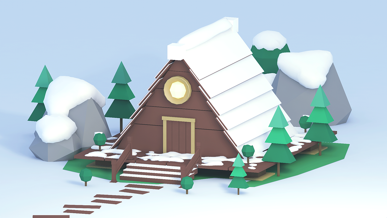 Lowpoly低面风格-小屋c4d