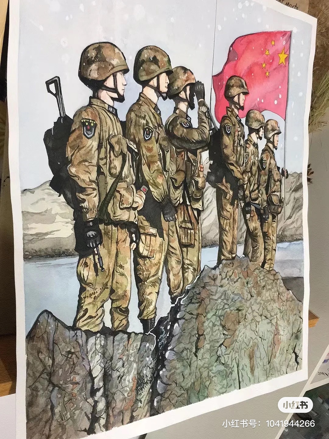 军人守卫边疆绘画图片