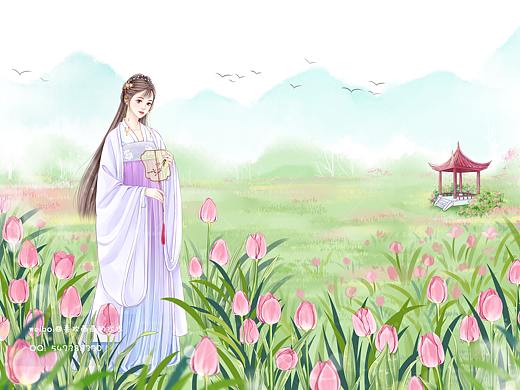 郁金香古风少女（个人主页-ZNTE2NDIzMDA=） - 商业插画 - 站酷设计师水水插画原创素材 - 站酷ZCOOL