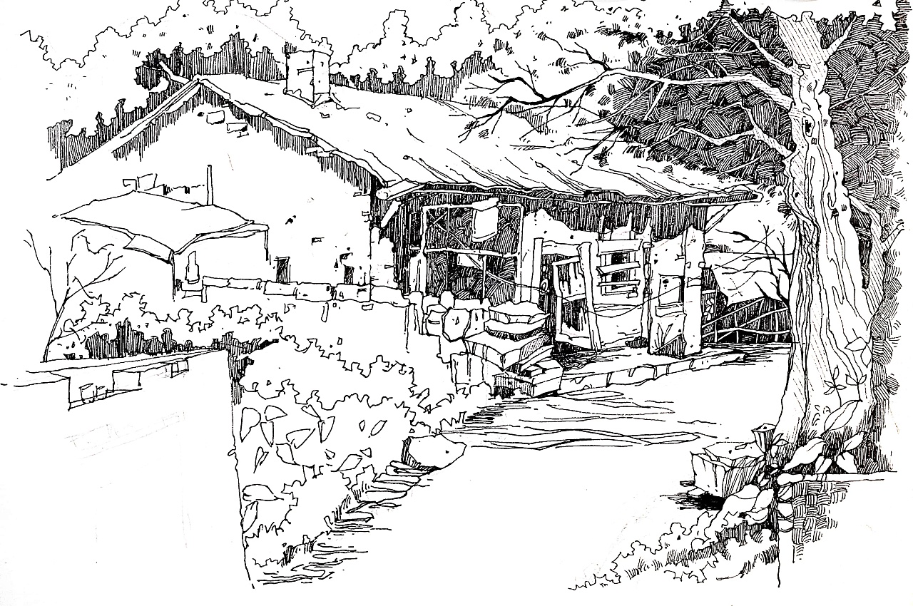 钢笔画风景
