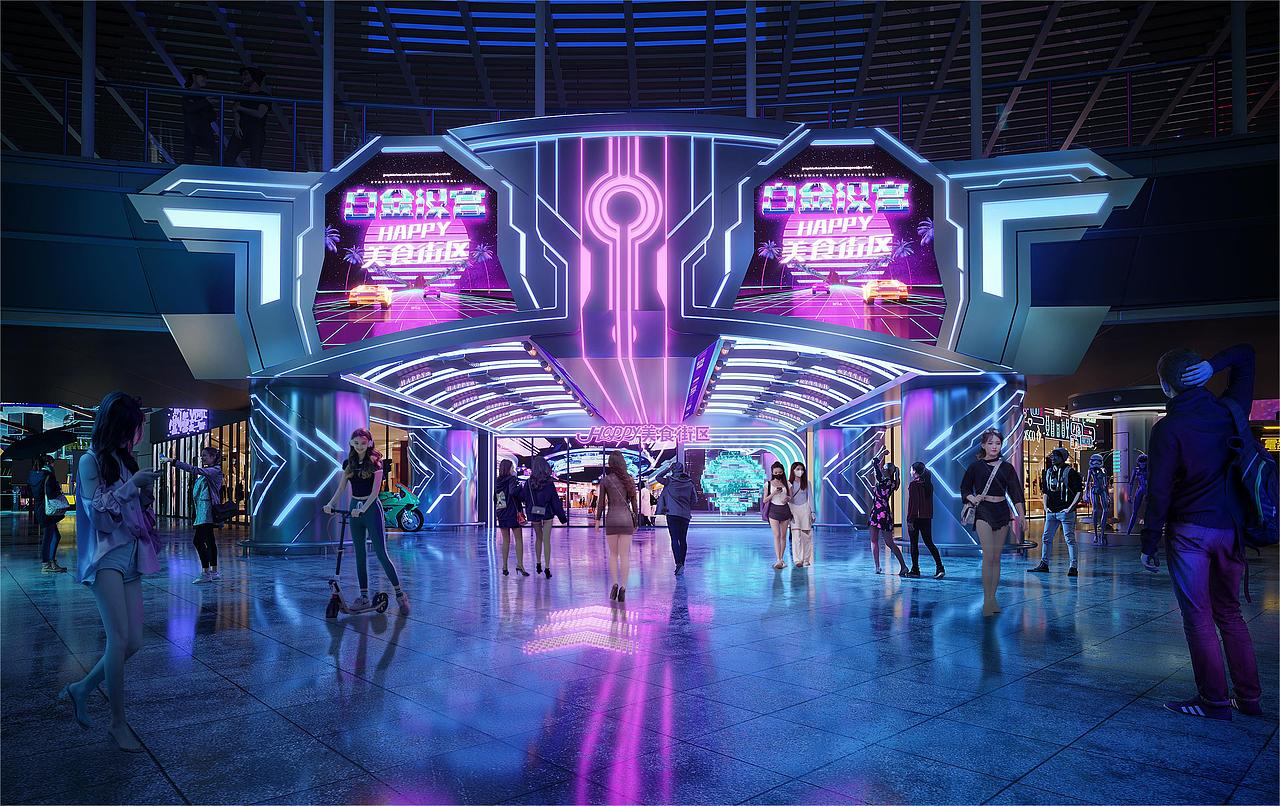 赛博朋克美食街门头（图ZMzUwMDQ0NDQ4） - 酒店餐饮设计 - 站酷设计师王大可777原创素材 - 站酷ZCOOL