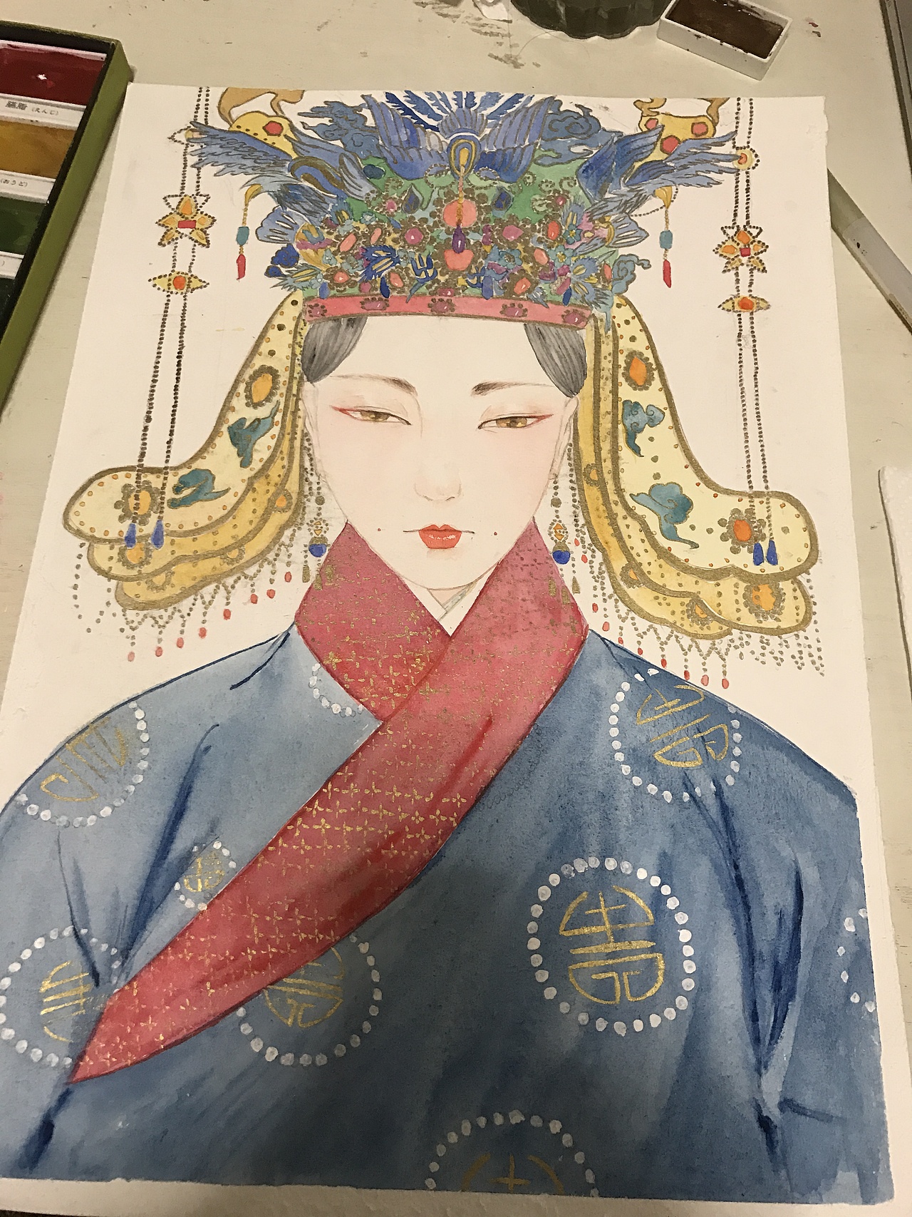 明·凤冠锦衣仕女人物插画