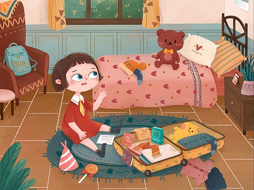 收拾行李箱的小女孩