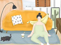 悠閑的與貓同睡