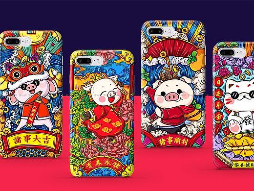 国潮风手机壳手绘插画设计，产品插画设计，产品手绘